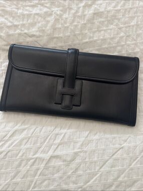 Hermes Black Leather H-Closure Wristlet Clutch